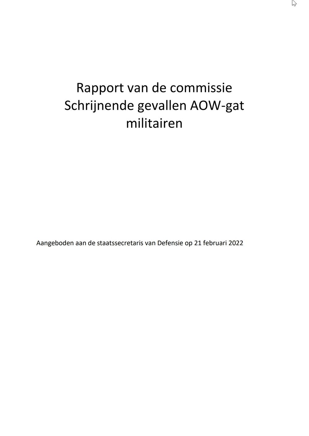 Defensie - Rapport van de commissie Schrijnende gevallen AOW-gat militairen